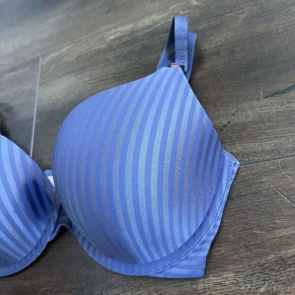 Victoria’s Secret NWT T-Shirt Push-up Bra Size 32DD Periwinkle Striped Full Cove - Picture 2 of 10